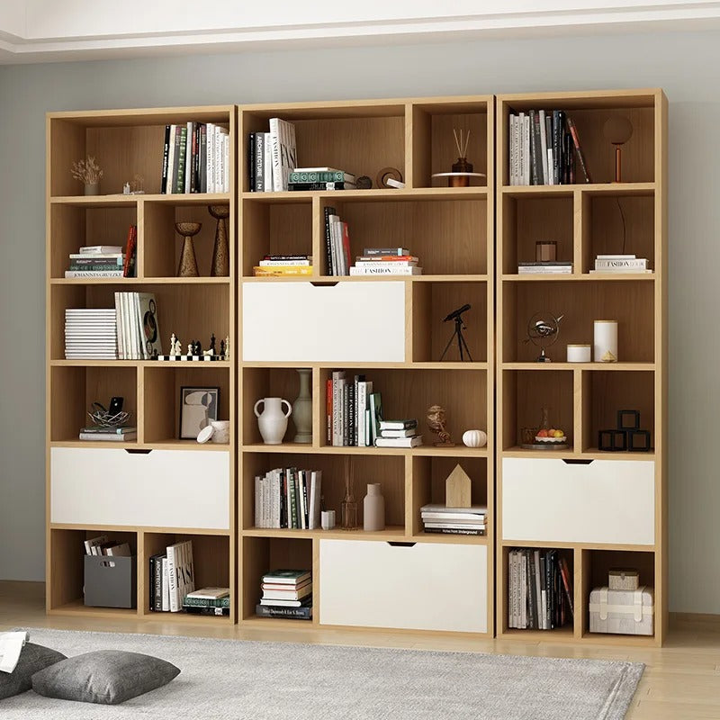 Modern Solid Wood Bookshelf - Vertical Wall & Floor Display System