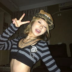 Retro Y2K Striped Long-Sleeve Crop Top