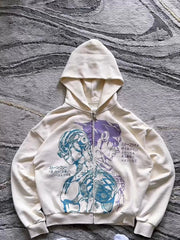Japanese Y2K JoJo Za Warudo Zip Hoodie – Oversized Harajuku Street Style