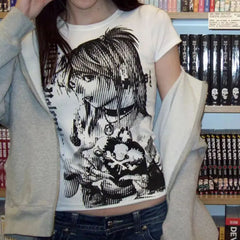 Y2K Anime Emo Crop Tee – Vintage Harajuku Streetwear Top