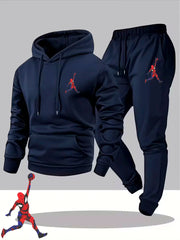 Men’s Spring/Autumn Outdoor Fitness Tracksuit – Hooded Sweatshirt & Jogger Pants Two-Piece Sportswear Set