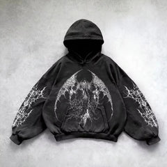 Retro Gothic Graphic Print Hip Hop Hoodie