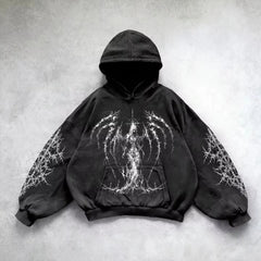 Retro Gothic Graphic Print Hip Hop Hoodie