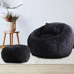 Modern Giant Bean Bag Chair, Comfy Chenille Bean Bag Couch with Ottoman for Adults, Large Lazy Sofa Accent Chair with Filler & P