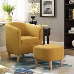 Mid-Century Barrel Chair with Ottoman - Corduroy Upholstered Club Tub Chair Set