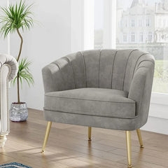 Modern Leisure Living Room Chair – Comfortable Beige Velvet Accent Bucket Chair