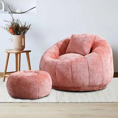 Modern Giant Bean Bag Chair, Comfy Chenille Bean Bag Couch with Ottoman for Adults, Large Lazy Sofa Accent Chair with Filler & P