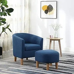 Mid-Century Barrel Chair with Ottoman - Corduroy Upholstered Club Tub Chair Set