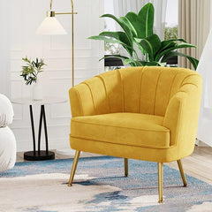 Modern Leisure Living Room Chair – Comfortable Beige Velvet Accent Bucket Chair