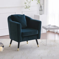 Durable foam, velvet armchair with metal legs
