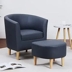 Mid-Century Barrel Chair with Ottoman - Corduroy Upholstered Club Tub Chair Set