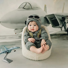 3-4 Months Baby Aviator Costume Long Sleeve Pilot Romper+Hat Photography Clothes Helicopter Decorative Accessories Photo Props