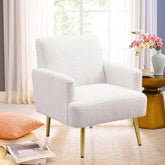 Modern Beige Accent Chair - Single Sofa with Rose Gold Metal Legs