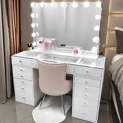 Modern Wooden Dressing Makeup Table with Mirror and Drawers Vanity Desk for Makeup Vanities Dresser for Bedroom
