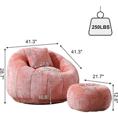Modern Giant Bean Bag Chair, Comfy Chenille Bean Bag Couch with Ottoman for Adults, Large Lazy Sofa Accent Chair with Filler & P