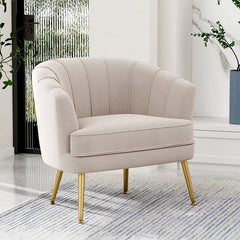 Modern Leisure Living Room Chair – Comfortable Beige Velvet Accent Bucket Chair