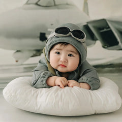 3-4 Months Baby Aviator Costume Long Sleeve Pilot Romper+Hat Photography Clothes Helicopter Decorative Accessories Photo Props