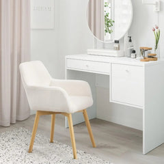 Wool White Upholstered Desk Chair – Mid Century Modern Accent Chair