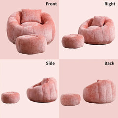Modern Giant Bean Bag Chair, Comfy Chenille Bean Bag Couch with Ottoman for Adults, Large Lazy Sofa Accent Chair with Filler & P