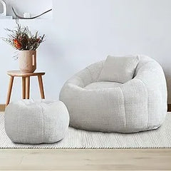 Modern Giant Bean Bag Chair, Comfy Chenille Bean Bag Couch with Ottoman for Adults, Large Lazy Sofa Accent Chair with Filler & P