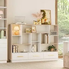 12-Cube Wooden Bookcase - Floor Standing Open Storage for Home Office & Living Room