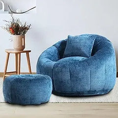 Modern Giant Bean Bag Chair, Comfy Chenille Bean Bag Couch with Ottoman for Adults, Large Lazy Sofa Accent Chair with Filler & P