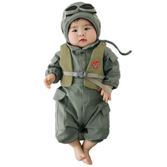 3-4 Months Baby Aviator Costume Long Sleeve Pilot Romper+Hat Photography Clothes Helicopter Decorative Accessories Photo Props