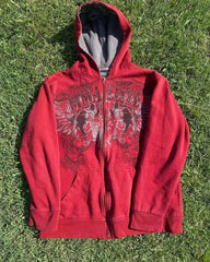 2000s Y2K Red Skull Snake Hoodie – Vintage Elite Full Zip Streetwear Sweatshirt