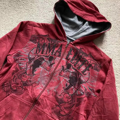 2000s Y2K Red Skull Snake Hoodie – Vintage Elite Full Zip Streetwear Sweatshirt