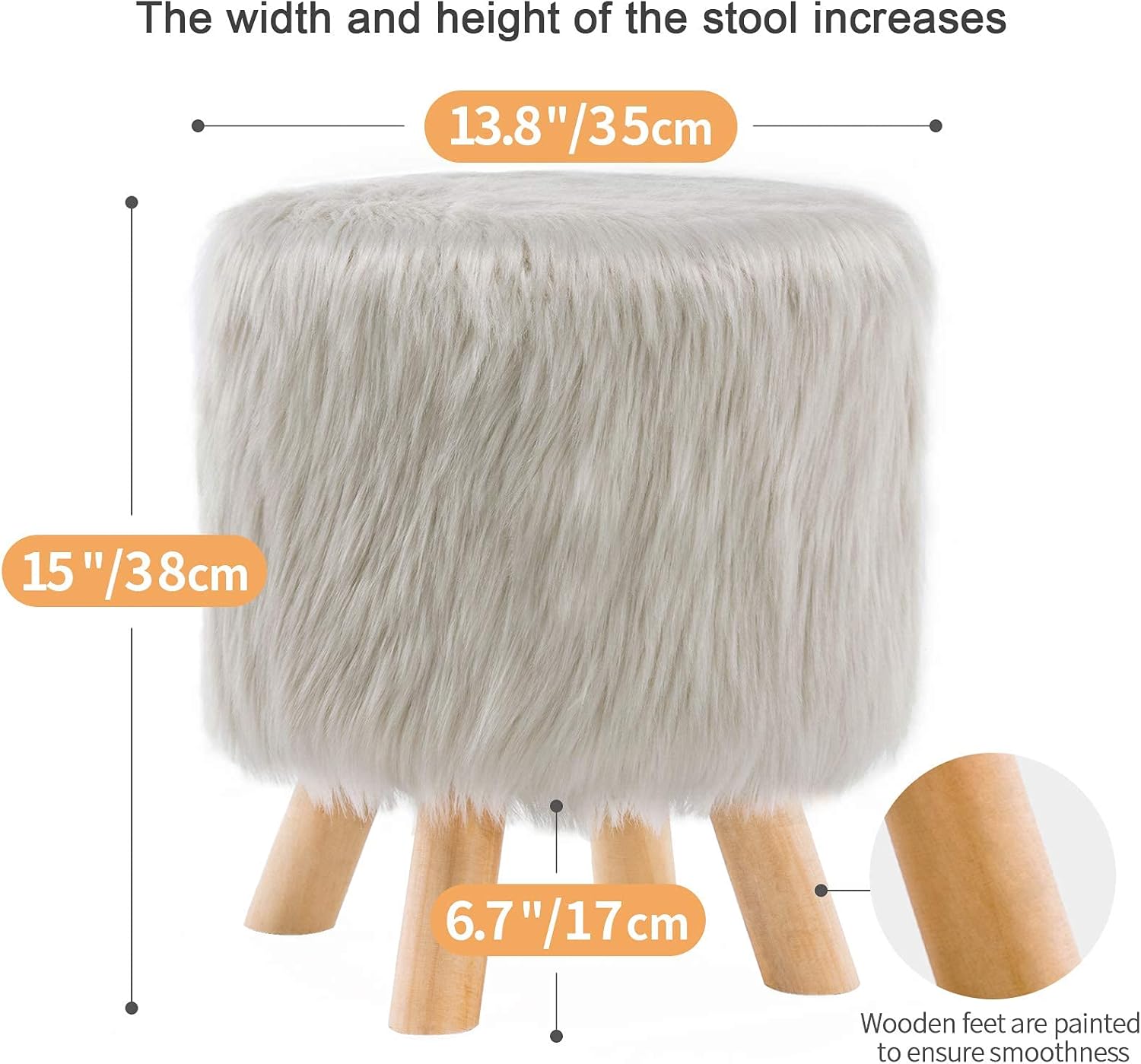 E-CL Solid Pine Round Wooden Stool with 4 Legs Living Room Sofa Stool Customizable Stool
