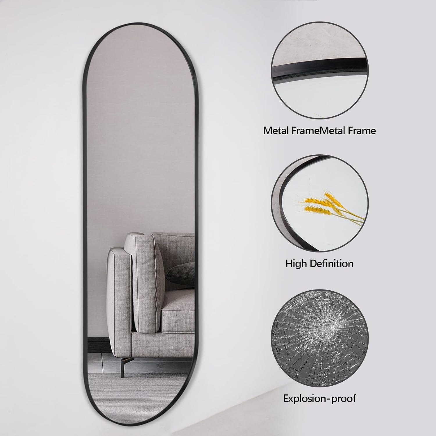 Stylish Full - Length Mirrors - Oval & Custom Shapes Ideal For Bedroom & Living Room, Aluminum Frame