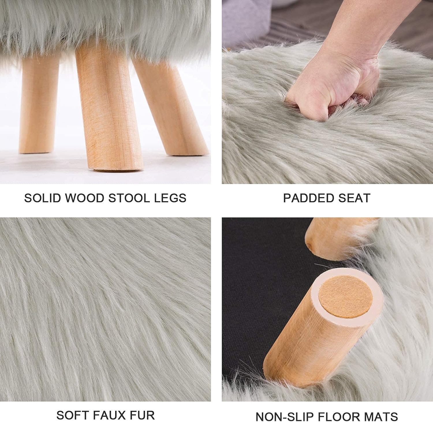 E-CL Solid Pine Round Wooden Stool with 4 Legs Living Room Sofa Stool Customizable Stool