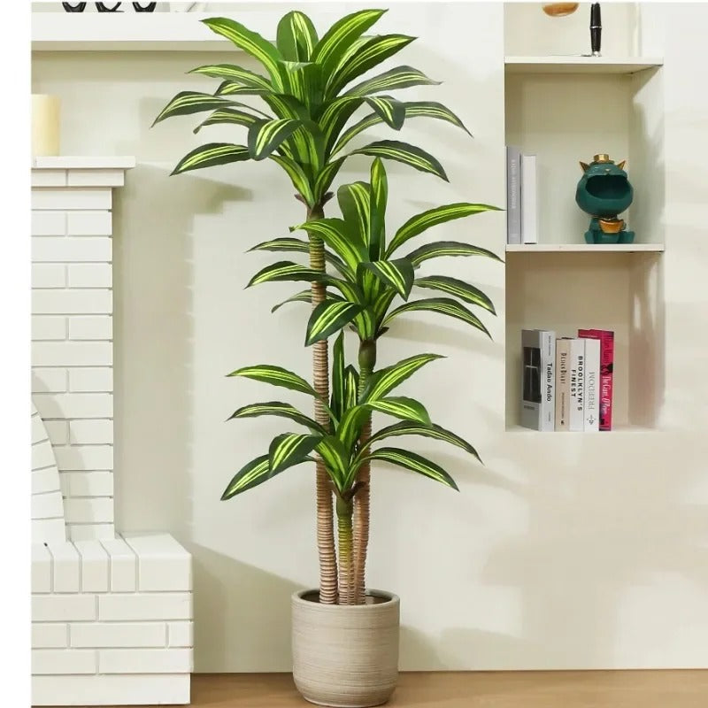 Artificial Plants, Fake Dracaena Tree in Black Plastic Pot, Faux Plants Indoor Outdoor Decor