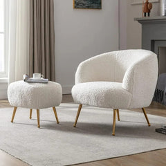Living Room Chair, Sherpa Upholstered Barrel Chairs With Footrest, Single Sofa Armchair, Living Room Chair