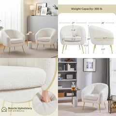 Mid-Century Luxe Accent Chair Set - Ivory Boucle with Gold Legs (Set of 2) - Made in USA