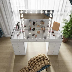 Modern Wooden Makeup Vanity Dressing Table with Sliding Mirror Drawer Storage Makeup Table Desk Unit for Bedroom Penteadeira