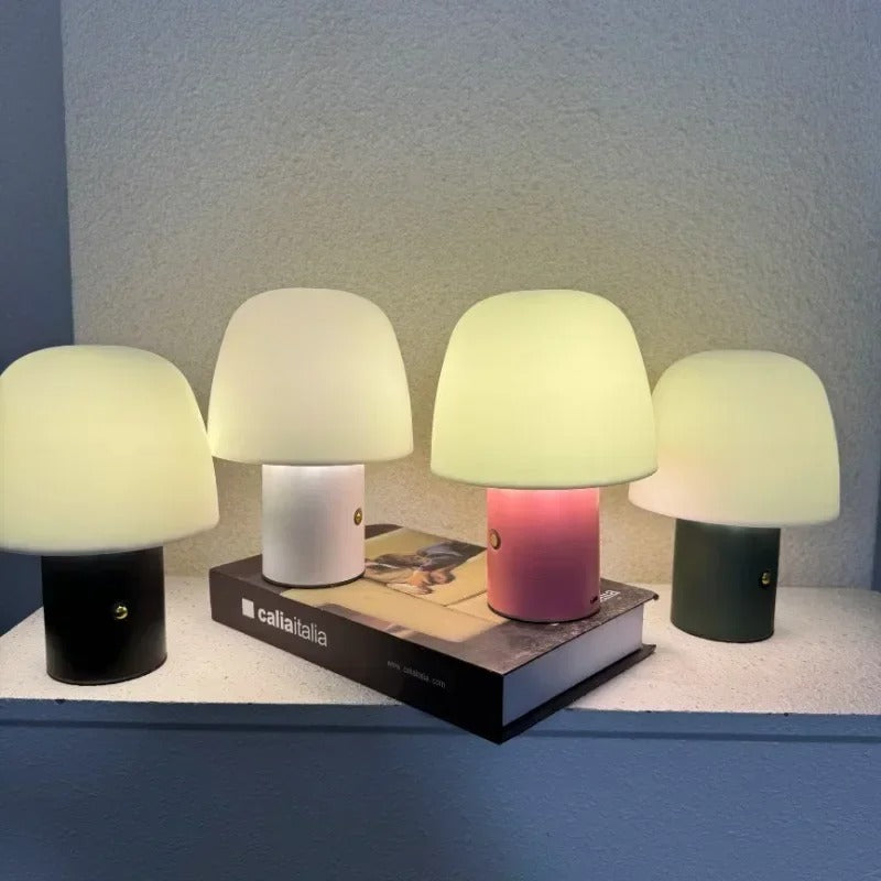 Nordic Mushroom Table lamp Rechargeable Desk Lamp Portable Living Room Study Retro Simple Touch Dimming Bedhead Atmosphere Light