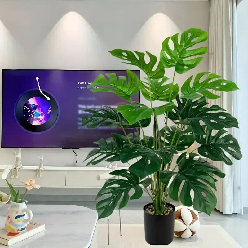 Simulation green plant indoor turtle bamboo fortune leaf loose tail sunflower home, Christmas, hotel, decoration (without pots)