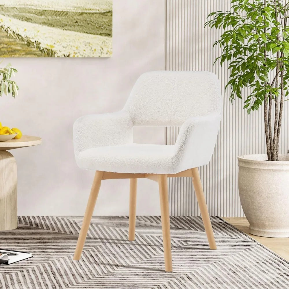 Wool White Upholstered Desk Chair – Mid Century Modern Accent Chair