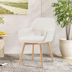 Wool White Upholstered Desk Chair – Mid Century Modern Accent Chair