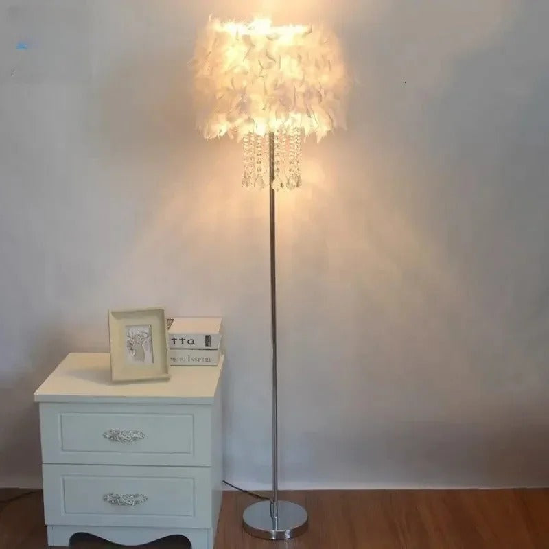 Modern Nordic Crystal LED Floor Lamp Bedroom Study Restaurant Hotel Bedside Floor Lamps Living Room Decor Feather Floor Lights