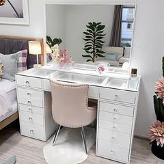 Modern Wooden Dressing Makeup Table with Mirror and Drawers Vanity Desk for Makeup Vanities Dresser for Bedroom