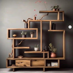 Old Elm Bogu Rack - Wabi-Sabi Duobao Pavilion Tea Display & Partition Cabinet