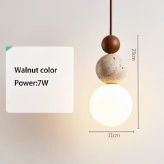 Cream LED stone & wood pendant lamp.