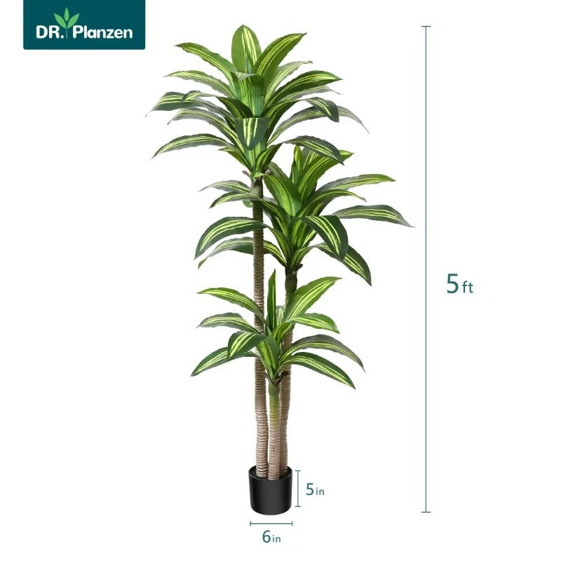Artificial Plants, Fake Dracaena Tree in Black Plastic Pot, Faux Plants Indoor Outdoor Decor
