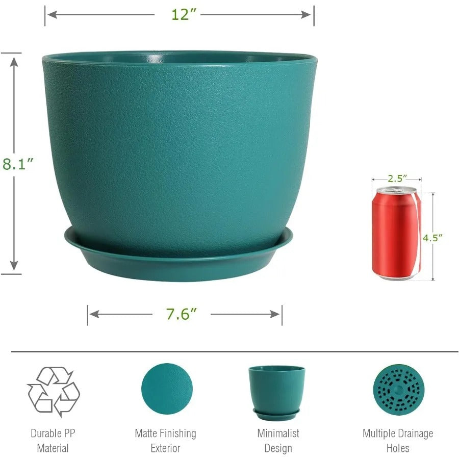 12inch Large Plant Pot Modern Plastic Planter with High Driange Holes and Saucer for Indoor Outdoor Garden Plants and Flowers B
