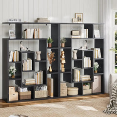 Multi-Layer Geometric Wood Bookshelf - Open Display Storage with Modern Design