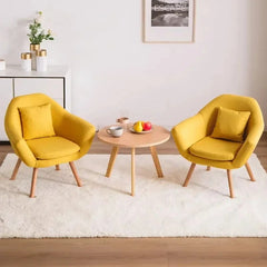 Ergonomic Nordic padded chair with thick cushion, backrest, and wooden legs.