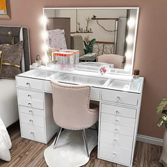 Modern Wooden Dressing Makeup Table with Mirror and Drawers Vanity Desk for Makeup Vanities Dresser for Bedroom