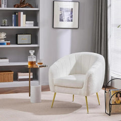 Mid-Century Luxe Accent Chair Set - Ivory Boucle with Gold Legs (Set of 2) - Made in USA